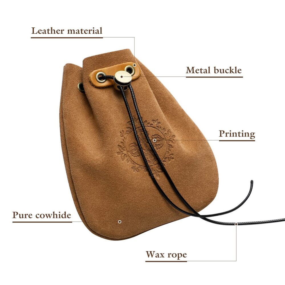 7208 Leather Drawstring Jewelry Pouch for Rings and Necklaces, Travel - Picture 4 of 9